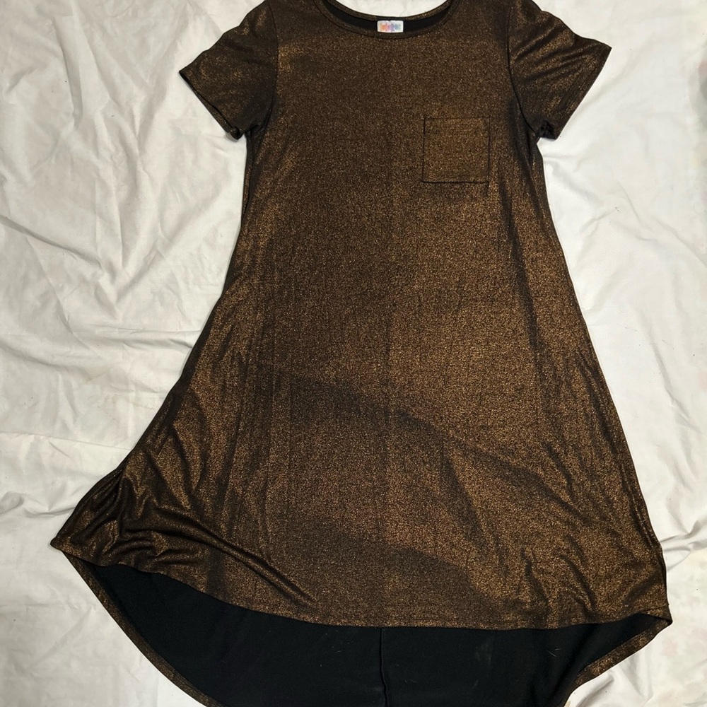 LuLaRoe Black and Gold(copper) High-Low Dress Size M